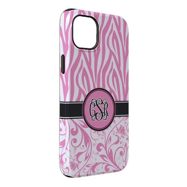 Custom Zebra & Floral iPhone Case - Rubber Lined - iPhone 14 Plus (Personalized)