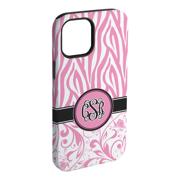 Custom Zebra & Floral iPhone Case - Rubber Lined - iPhone 15 Pro Max (Personalized)