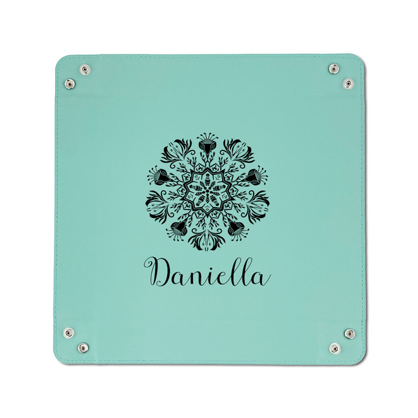 Mandala Floral 6" x 6" Teal Leatherette Snap Up Tray - APPROVAL