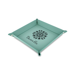 Mandala Floral 6" x 6" Teal Faux Leather Valet Tray (Personalized)