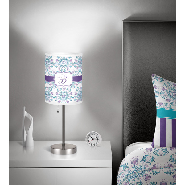 Mandala Floral 7 inch drum lamp shade - in room