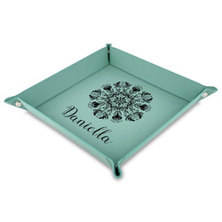 Mandala Floral 9" x 9" Teal Faux Leather Valet Tray (Personalized)