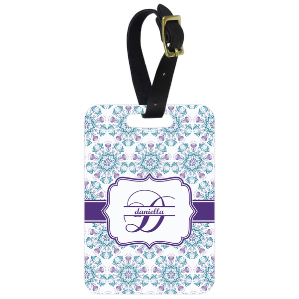 Custom Mandala Floral Metal Luggage Tag w/ Name and Initial
