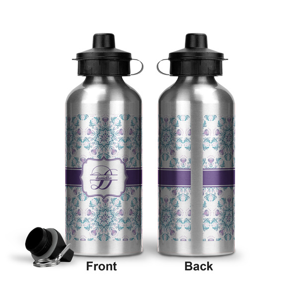 Mandala Floral Aluminum Water Bottle - Front and Back