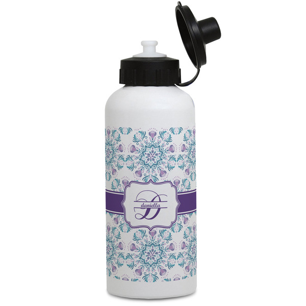 Custom Mandala Floral Water Bottles - Aluminum - 20 oz - White (Personalized)
