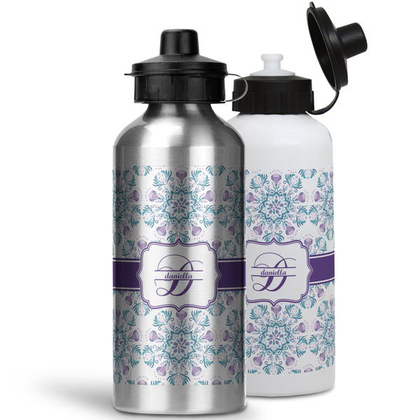 Mandala Floral Aluminum Water Bottles - MAIN (white &silver)