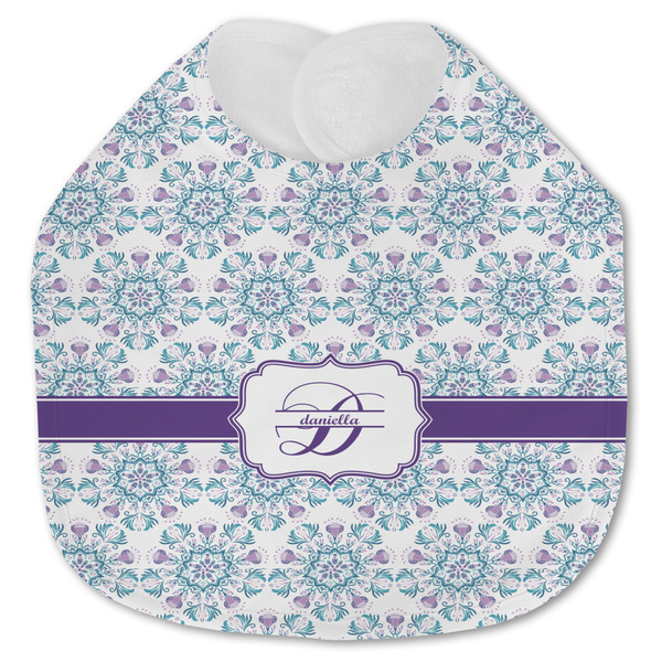 Custom Mandala Floral Jersey Knit Baby Bib w/ Name and Initial