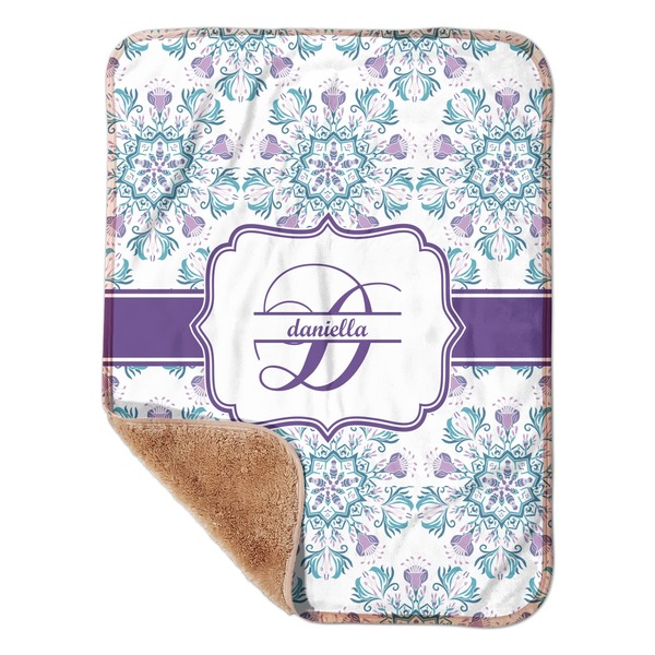 Custom Mandala Floral Sherpa Baby Blanket - 30" x 40" w/ Name and Initial