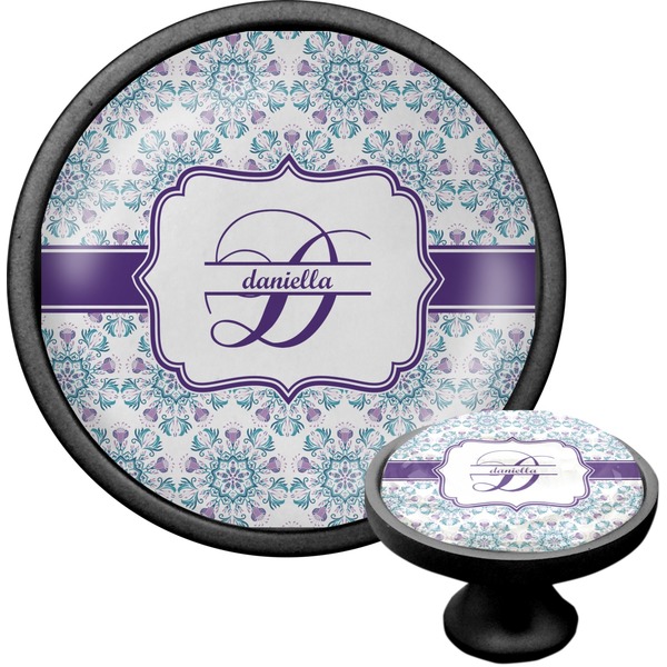 Custom Mandala Floral Cabinet Knob (Black) (Personalized)