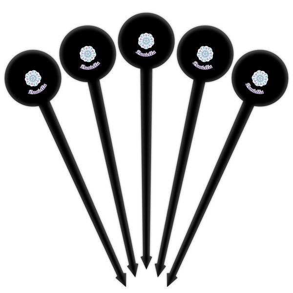 Mandala Floral Black Plastic 4" Food Pick - Round - Fan View