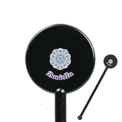 Mandala Floral 5.5" Round Plastic Stir Sticks - Black - Single Sided (Personalized)