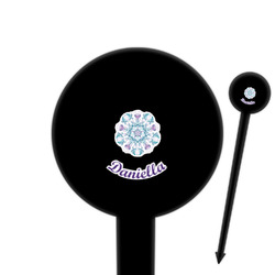 Mandala Floral 6" Round Plastic Food Picks - Black - Single Sided (Personalized)