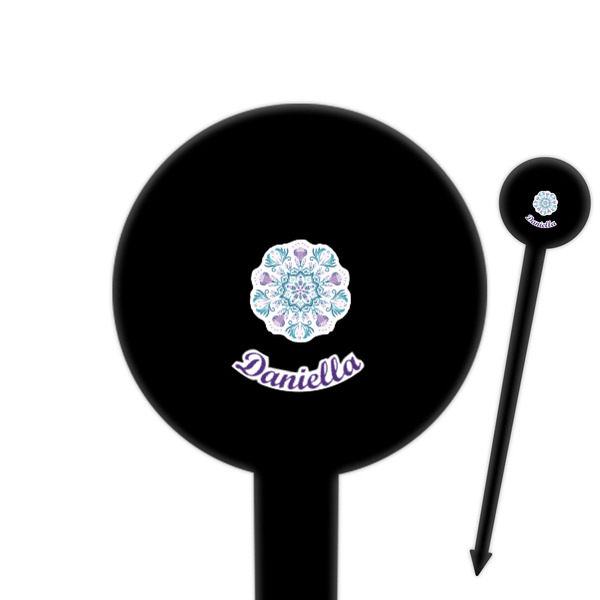 Custom Mandala Floral 6" Round Plastic Food Picks - Black - Single Sided (Personalized)