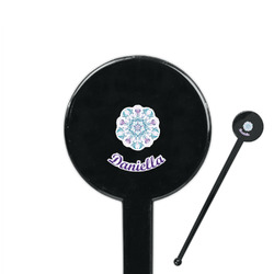 Mandala Floral 7" Round Plastic Stir Sticks - Black - Single Sided (Personalized)