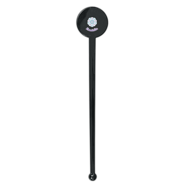 Mandala Floral Black Plastic 7" Stir Stick - Round - Single Stick