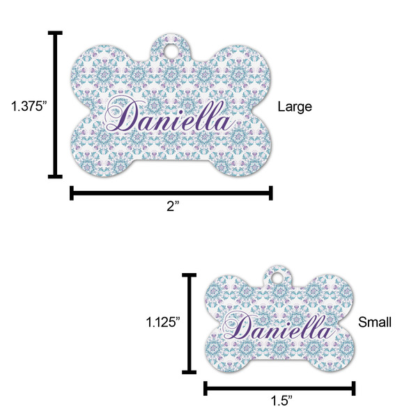 Mandala Floral Bone Shaped Dog ID Tag - Large - Scale