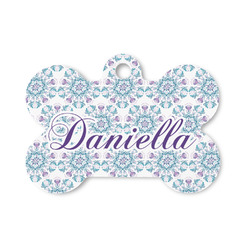 Mandala Floral Bone Shaped Dog ID Tag - Small (Personalized)