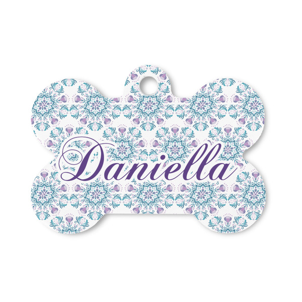 Custom Mandala Floral Bone Shaped Dog ID Tag - Small (Personalized)