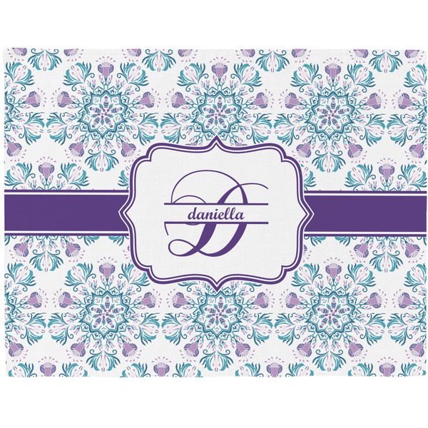 Custom Mandala Floral Woven Fabric Placemat - Twill w/ Name and Initial