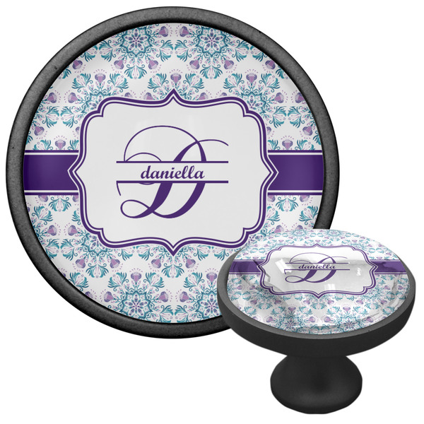 Mandala Floral Cabinet Knob - Black - Multi Angle