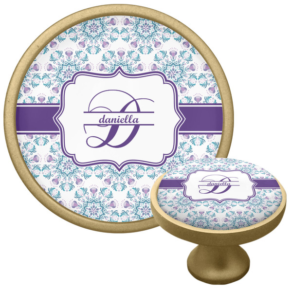 Mandala Floral Cabinet Knob - Gold - Multi Angle