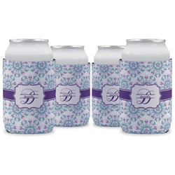 Mandala Floral Can Cooler (12 oz) - Set of 4 w/ Name and Initial