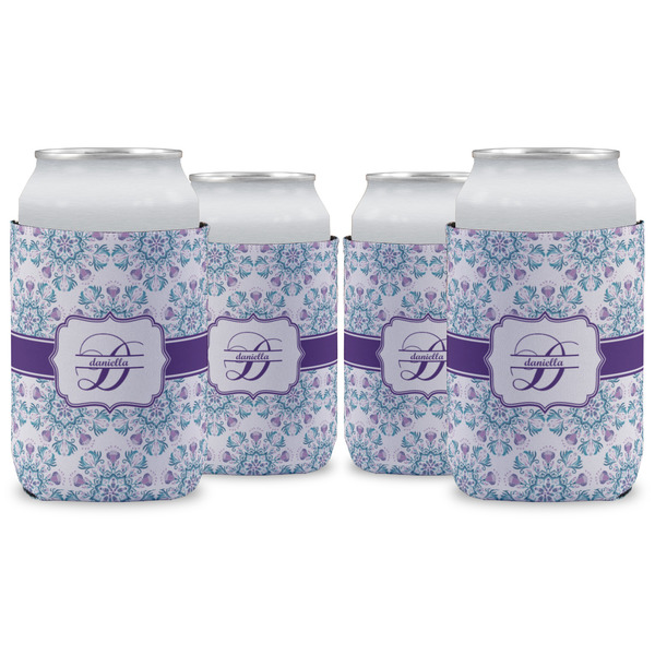 Custom Mandala Floral Can Cooler (12 oz) - Set of 4 w/ Name and Initial