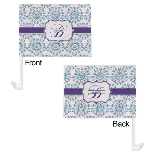 Mandala Floral Car Flag - 11" x 8" - Front & Back View