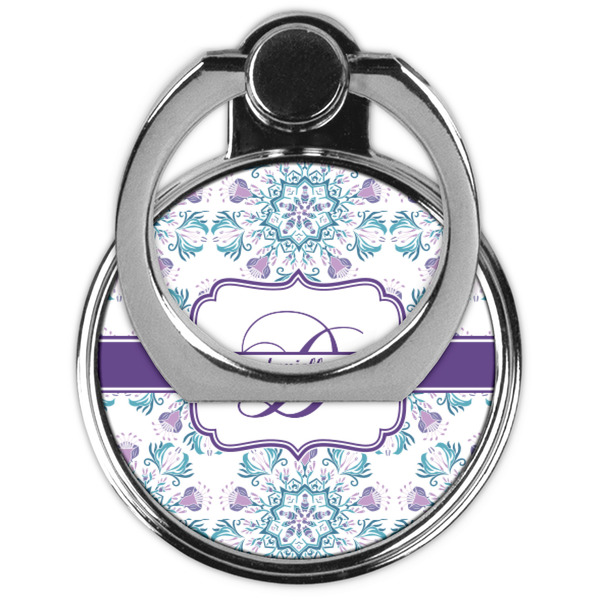 Mandala Floral Cell Phone Ring Stand & Holder - Front (Collapsed)