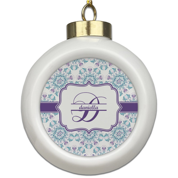 Custom Mandala Floral Ceramic Ball Ornament (Personalized)