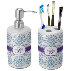 Mandala Floral Ceramic Bathroom Accessories Set (Personalized)