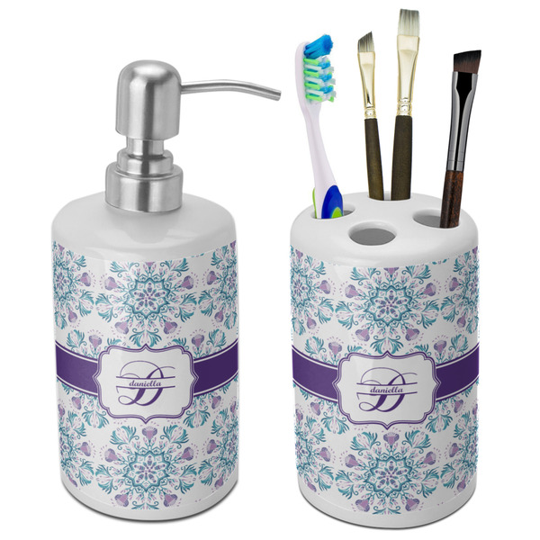 Custom Mandala Floral Ceramic Bathroom Accessories Set (Personalized)