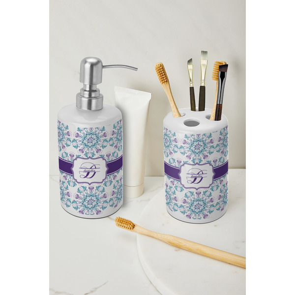 Mandala Floral Ceramic Bathroom Accessories - LIFESTYLE (toothbrush holder & soap dispenser)