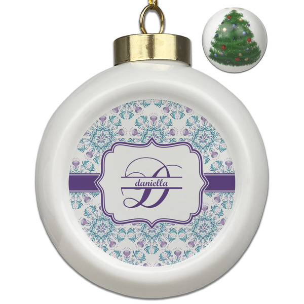 Custom Mandala Floral Ceramic Ball Ornament - Christmas Tree (Personalized)