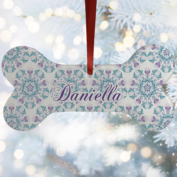 Custom Mandala Floral Ceramic Dog Ornament w/ Name and Initial