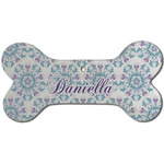 Mandala Floral Ceramic Dog Ornament - Front w/ Name and Initial