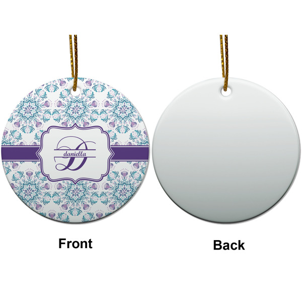 Mandala Floral Ceramic Flat Ornament - Circle Front & Back (APPROVAL)