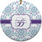 Mandala Floral Round Ceramic Ornament w/ Name and Initial