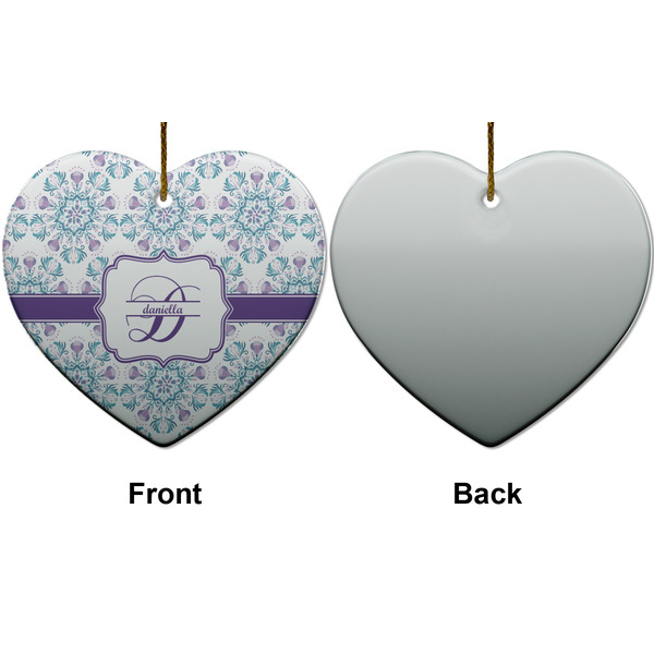 Mandala Floral Ceramic Flat Ornament - Heart Front & Back (APPROVAL)