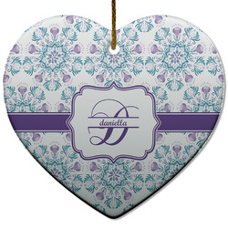 Mandala Floral Heart Ceramic Ornament w/ Name and Initial