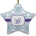 Mandala Floral Star Ceramic Ornament w/ Name and Initial