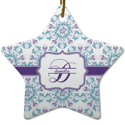 Mandala Floral Star Ceramic Ornament w/ Name and Initial