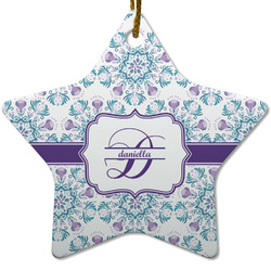 Mandala Floral Star Ceramic Ornament w/ Name and Initial