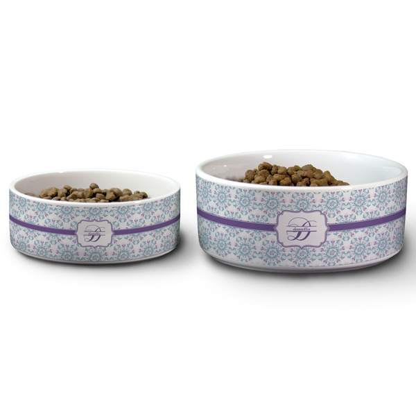 Mandala Floral Ceramic Dog Bowls - Size Comparison