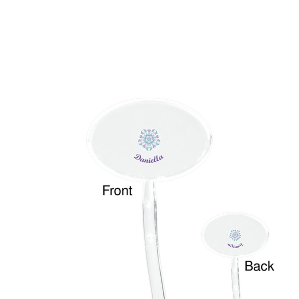 Mandala Floral Clear Plastic 7" Stir Stick - Oval - Front & Back