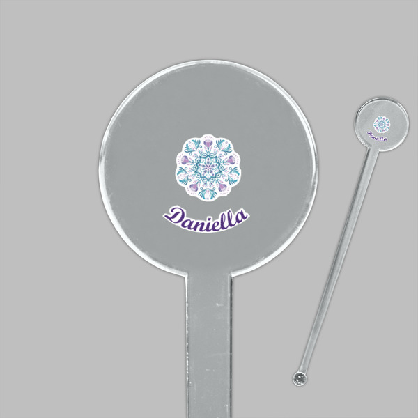 Mandala Floral Clear Plastic 7" Stir Stick - Round - Closeup