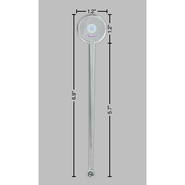 Mandala Floral Clear Plastic 7" Stir Stick - Round - Dimensions