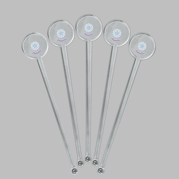 Mandala Floral Clear Plastic 7" Stir Stick - Round - Fan View
