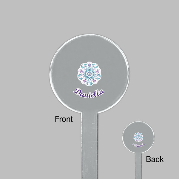 Mandala Floral Clear Plastic 7" Stir Stick - Round - Front & Back
