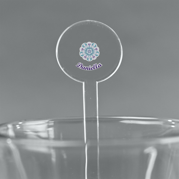Custom Mandala Floral 5.5" Round Plastic Stir Sticks - Clear (Personalized)